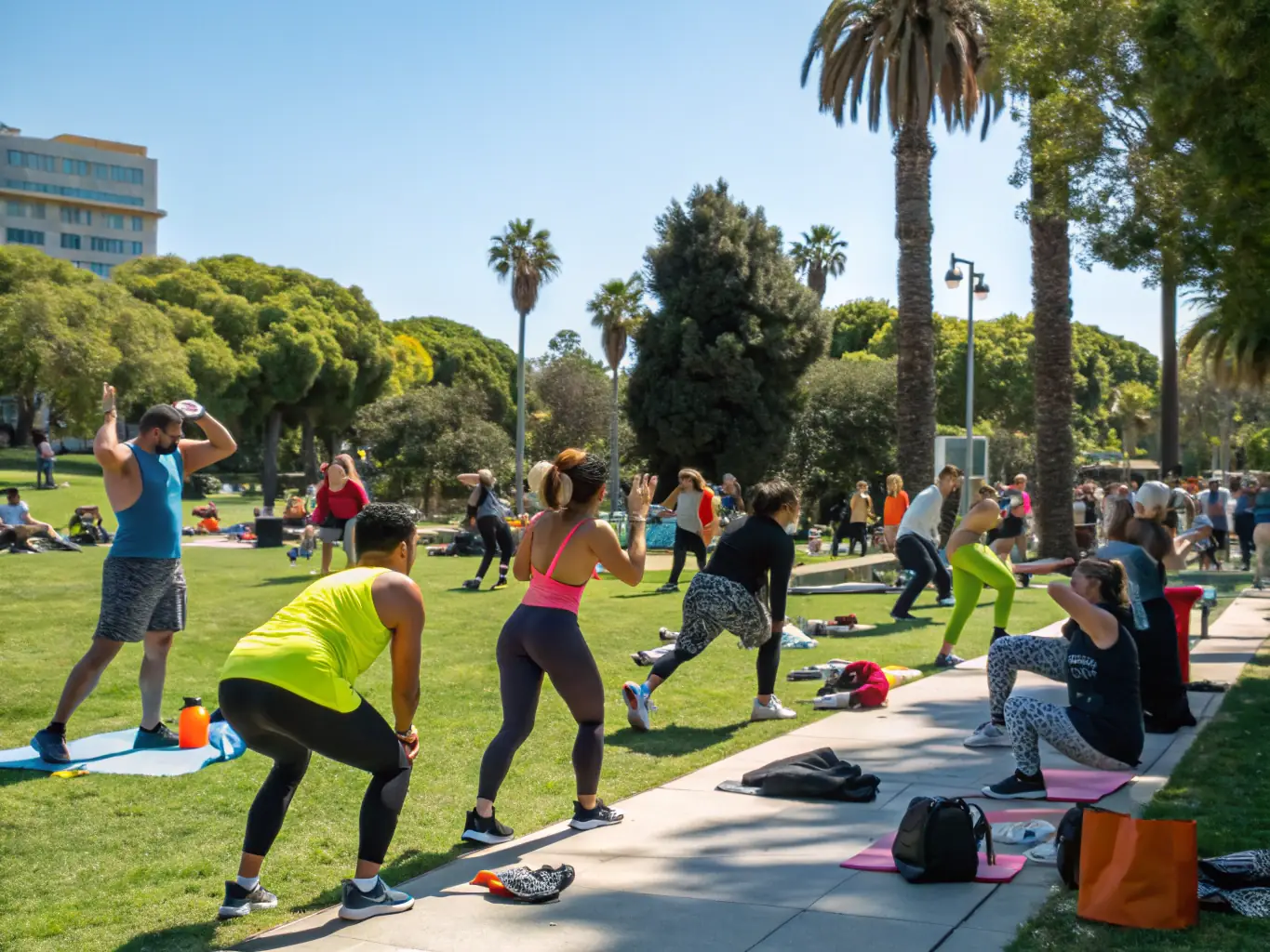 A dynamic image of adults participating in a community fitness event, highlighting the organization's commitment to promoting active lifestyles for all ages.