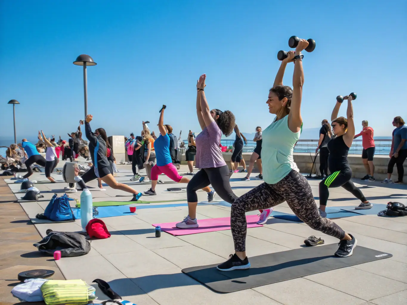 A diverse group of adults participating in a community fitness class, demonstrating the organization's commitment to health and wellness for all ages.
