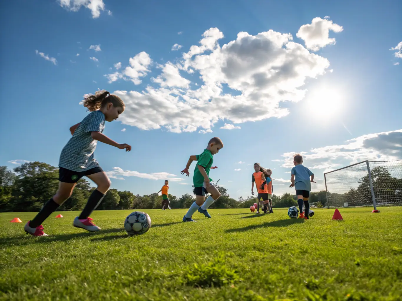 A vibrant image of children participating in a soccer clinic, showcasing the energy and fun of youth sports programs.